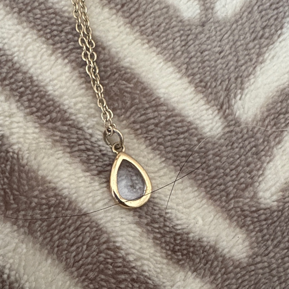 Forever 21 Gold Teardrop Necklace with White Inlay
